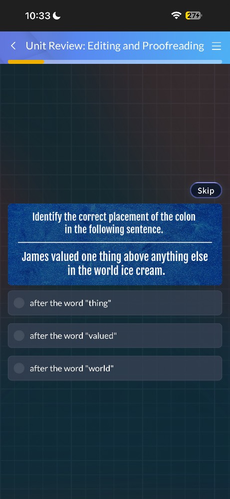 unit review: editing and proofreading skip identify the correct placeme…