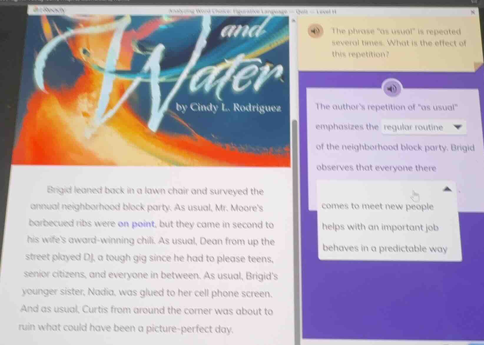 analyzing word choice: figurative language - qhr - level h and water by…