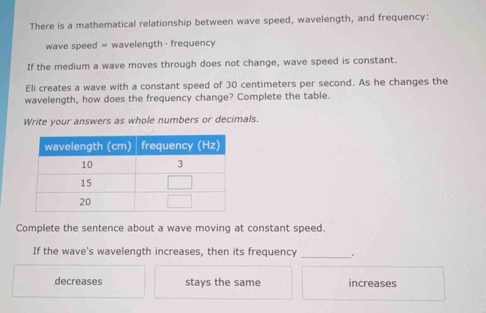 there is a mathematical relationship between wave speed, wavelength, an…