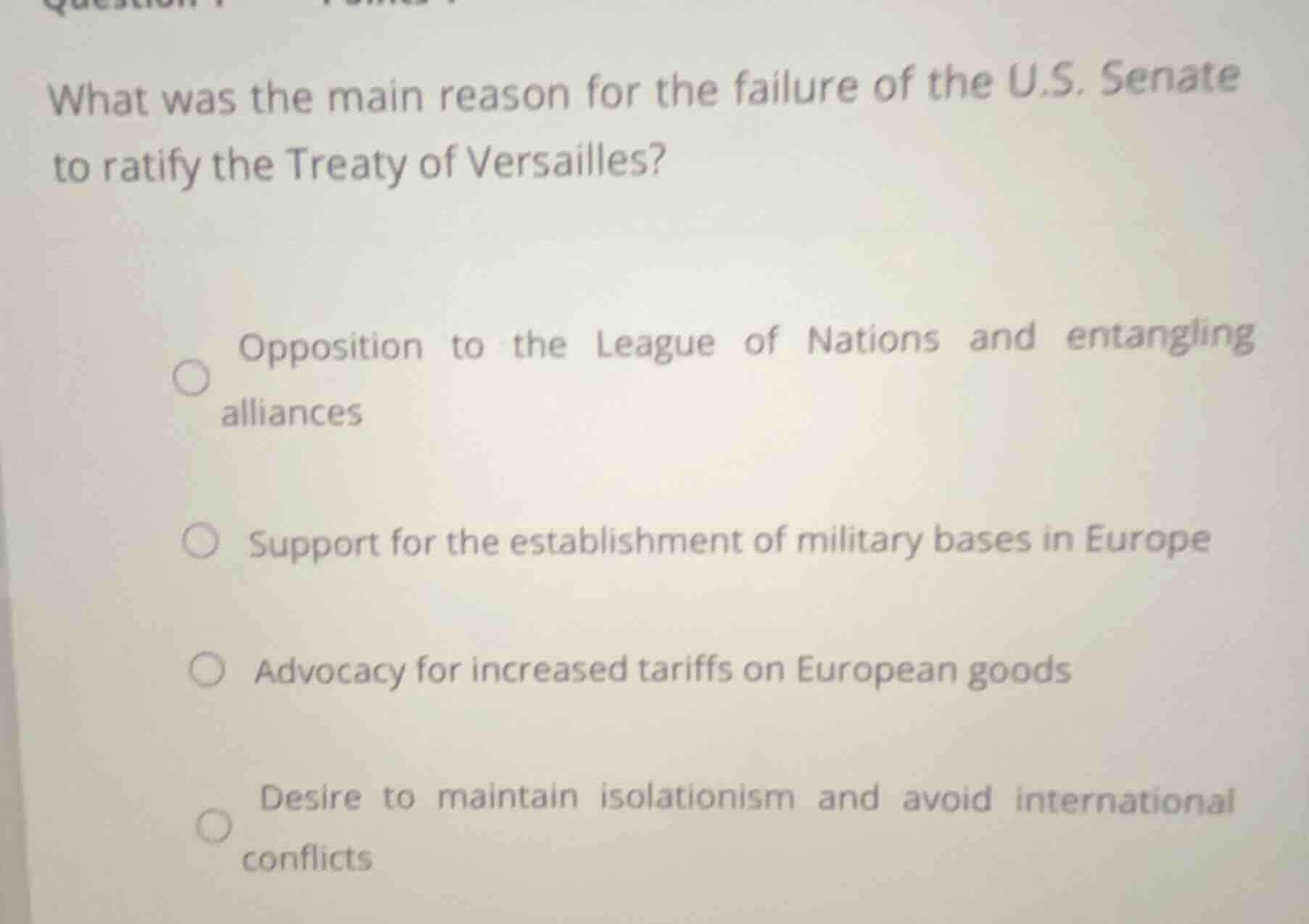 what was the main reason for the failure of the u.s. senate to ratify t…