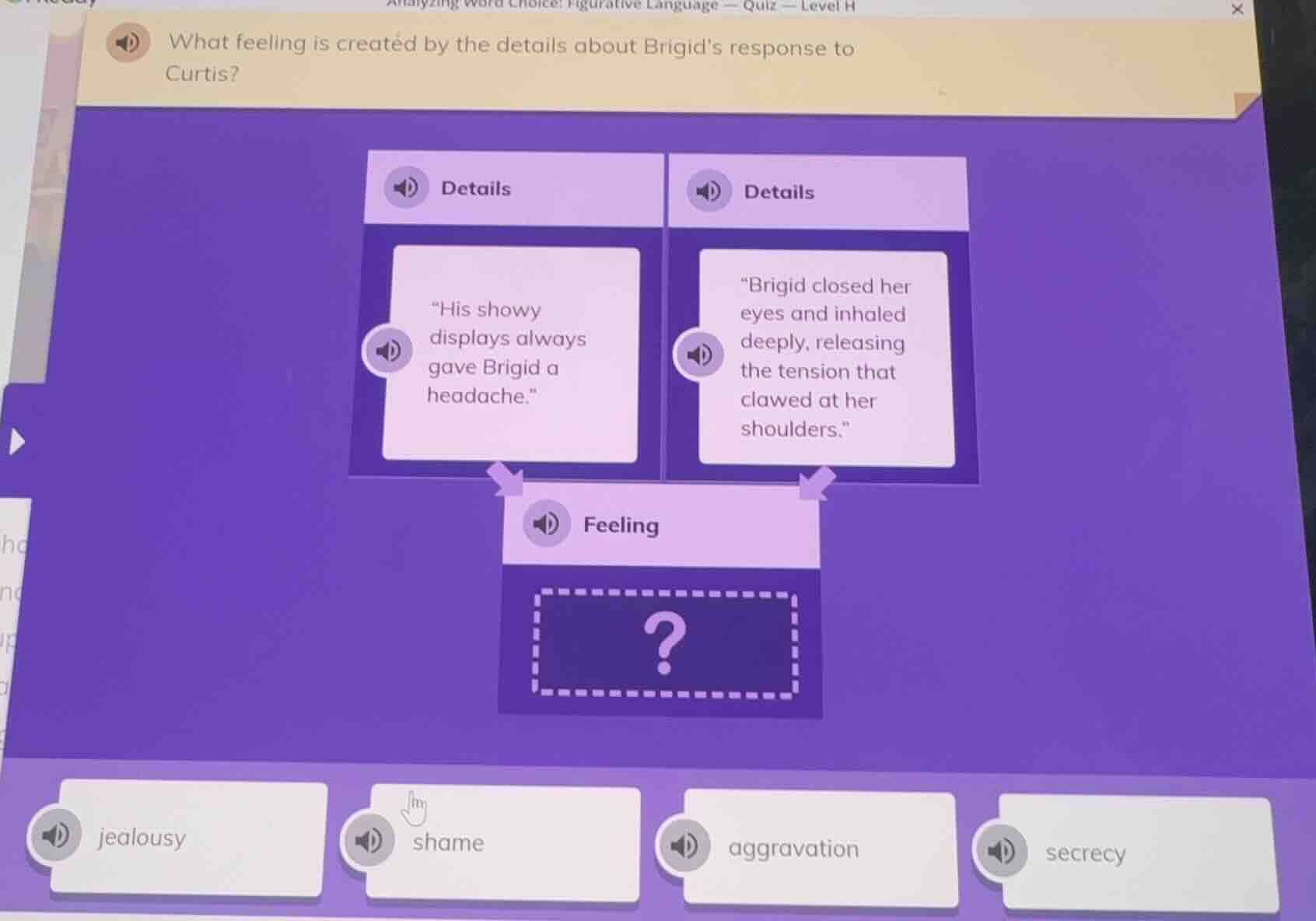 analyzing word choice: figurative language — quiz — level h what feelin…