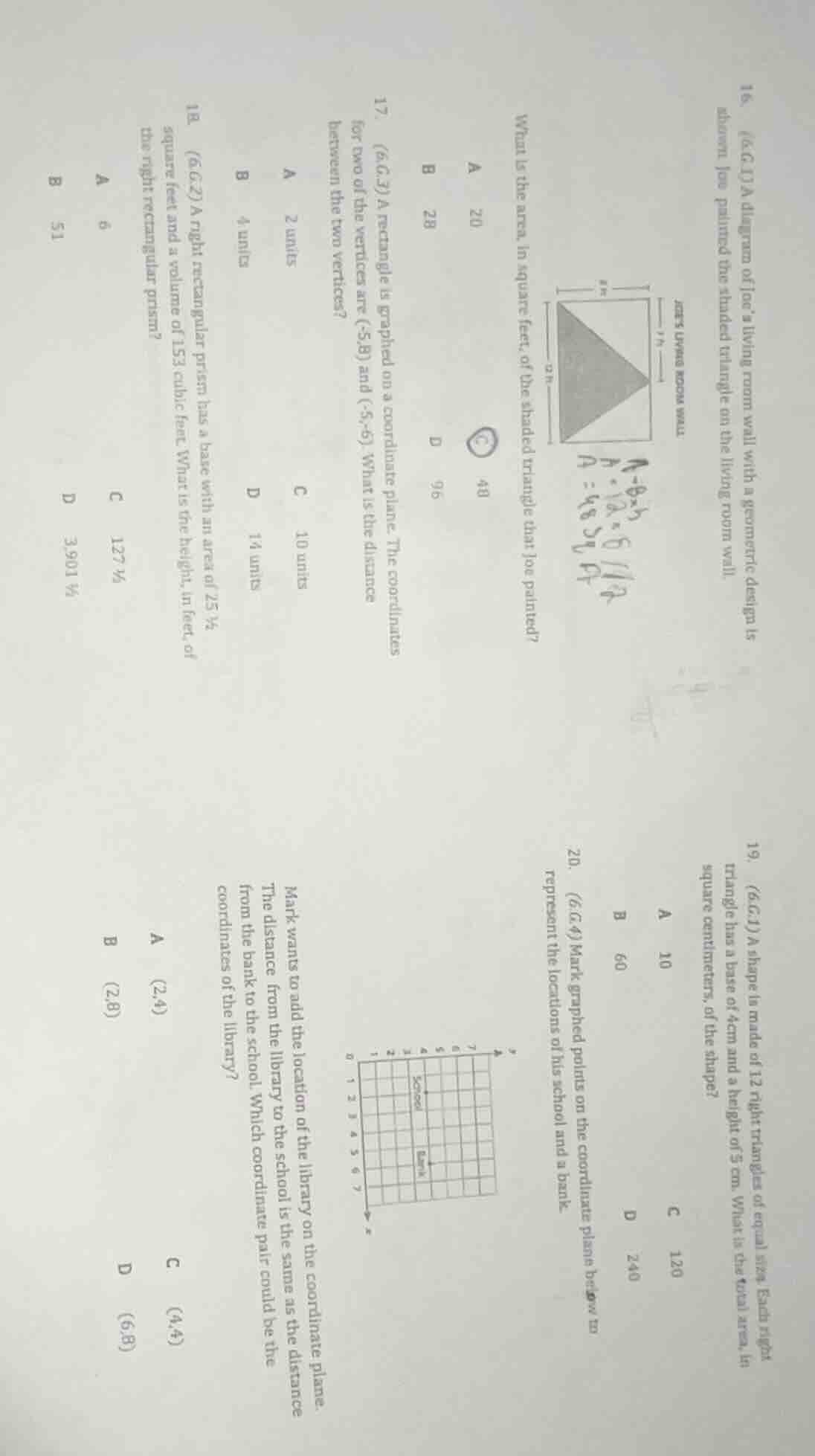 16. (6.g.1) a diagram of joes living room wall with a geometric design …