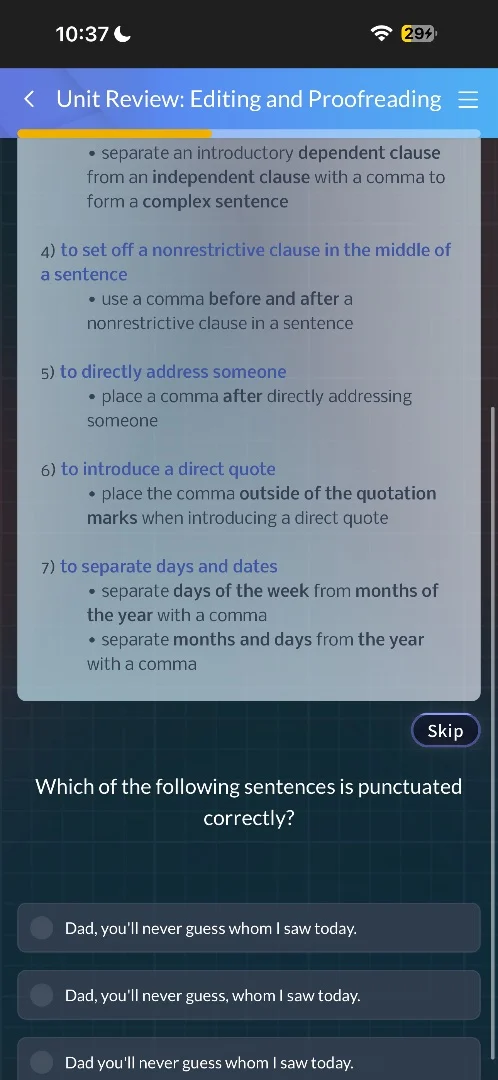unit review: editing and proofreading• separate an introductory depende…