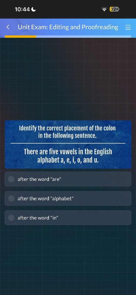 unit exam: editing and proofreading identify the correct placement of t…
