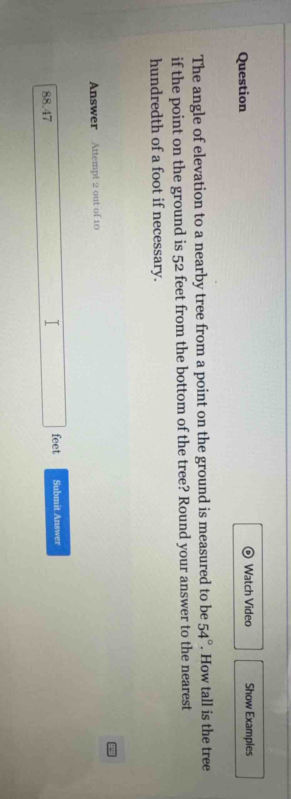 question the angle of elevation to a nearby tree from a point on the gr…