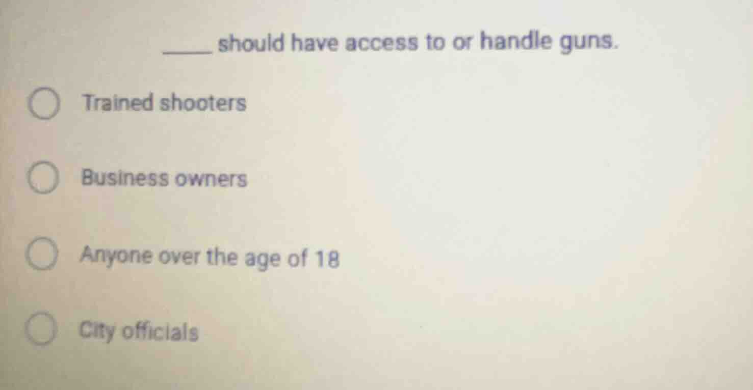 _____ should have access to or handle guns. trained shooters business o…