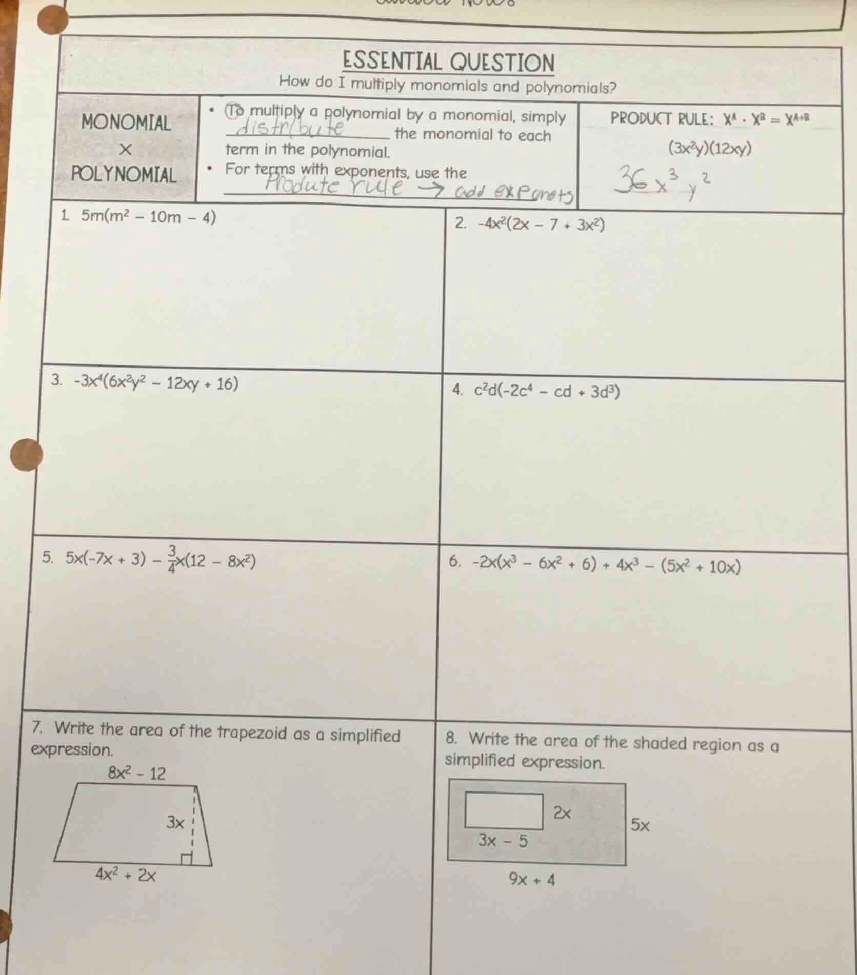 essential question how do i multiply monomials and polynomials? monomia…