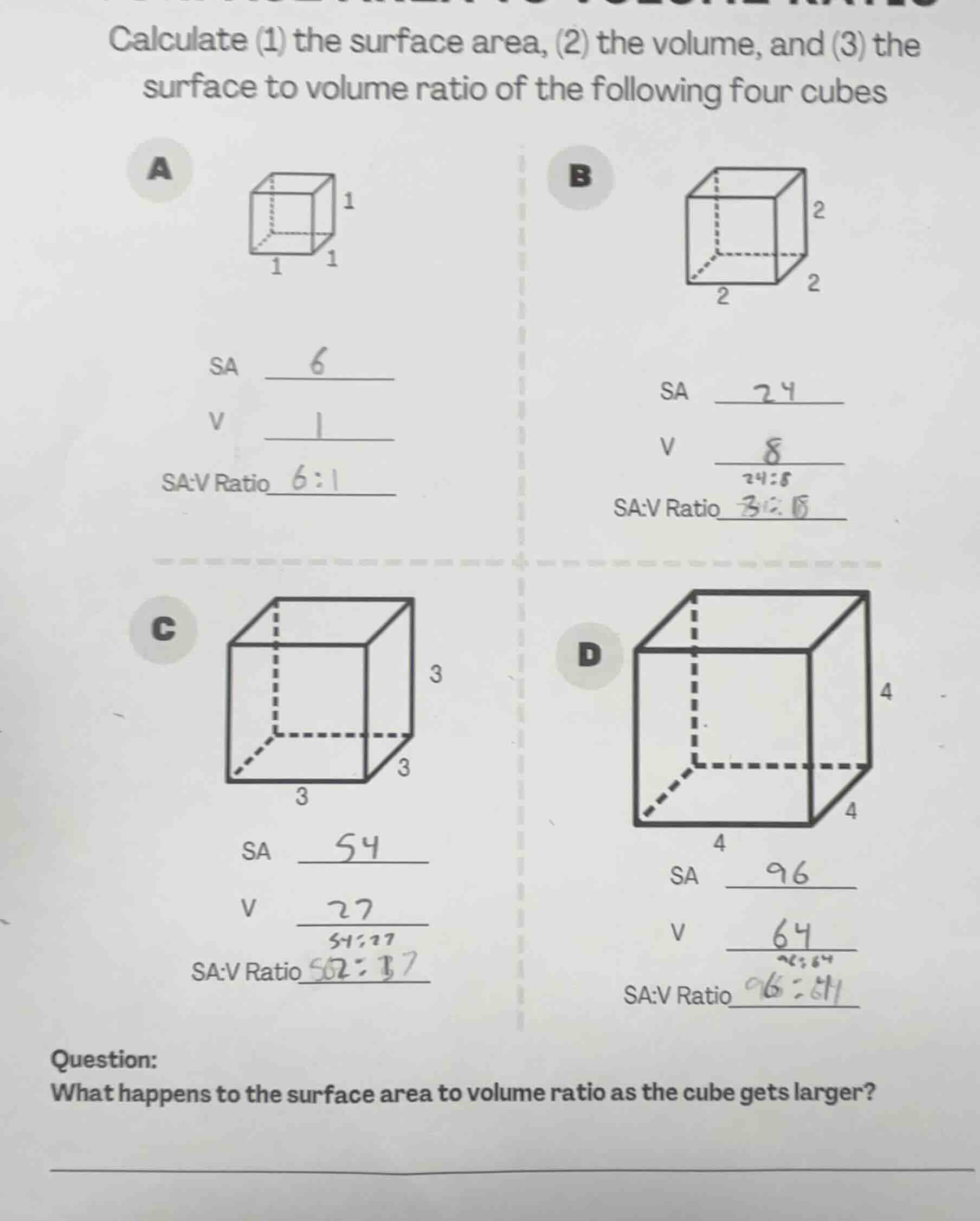 calculate (1) the surface area, (2) the volume, and (3) the surface to …