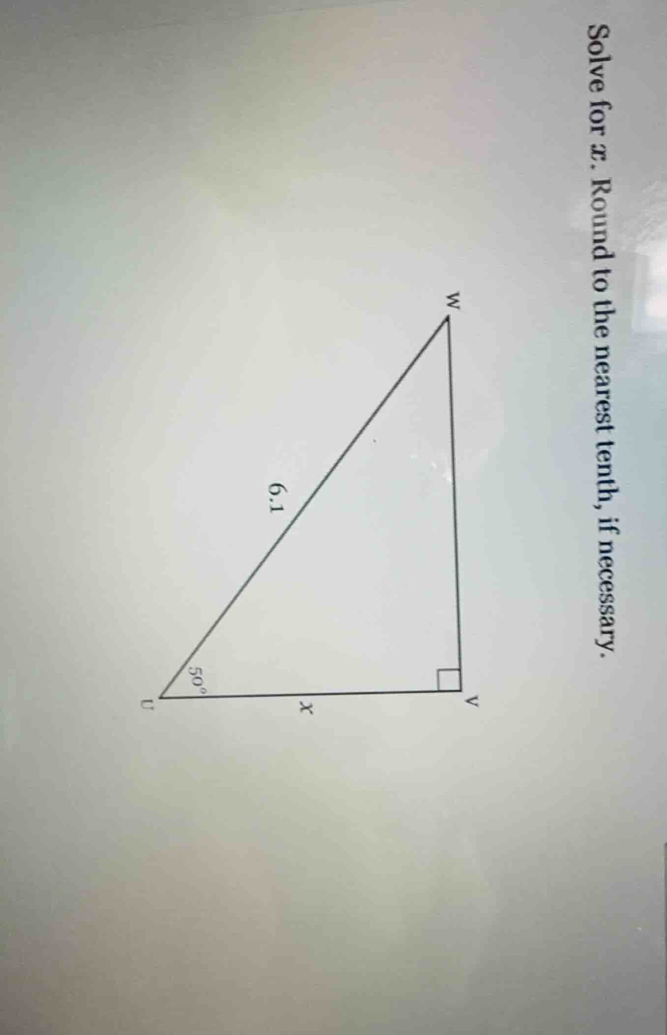 solve for $x$. round to the nearest tenth, if necessary. right triangle…