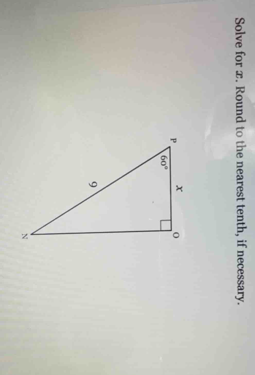 solve for $x$. round to the nearest tenth, if necessary. right triangle…