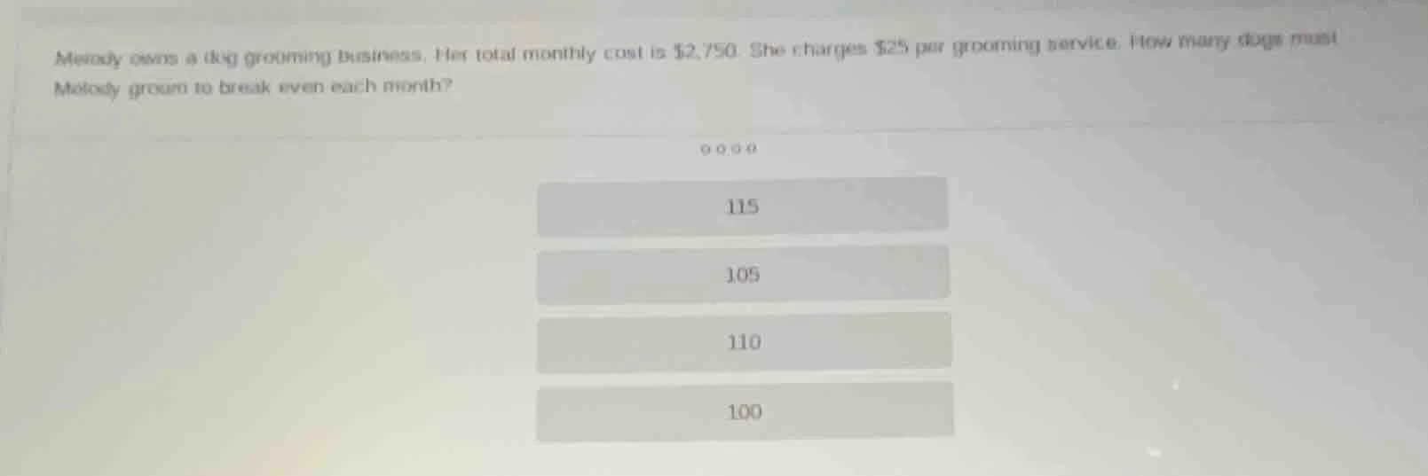 melody owns a dog grooming business. her total monthly cost is $2,750. …