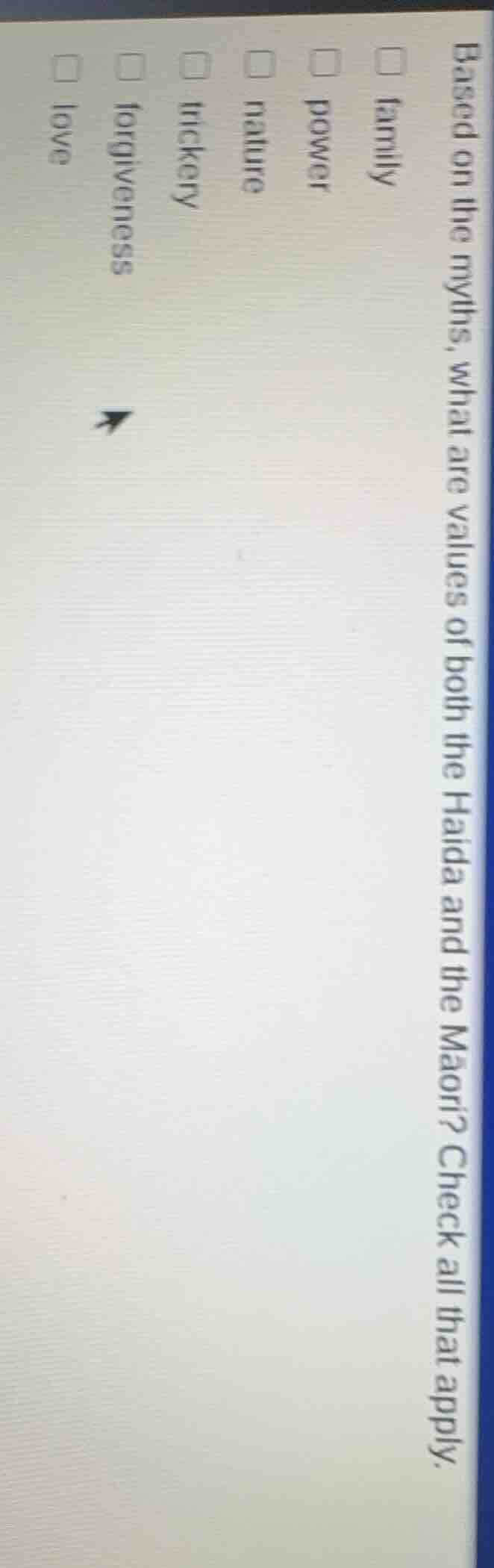 based on the myths, what are values of both the haida and the māori? ch…