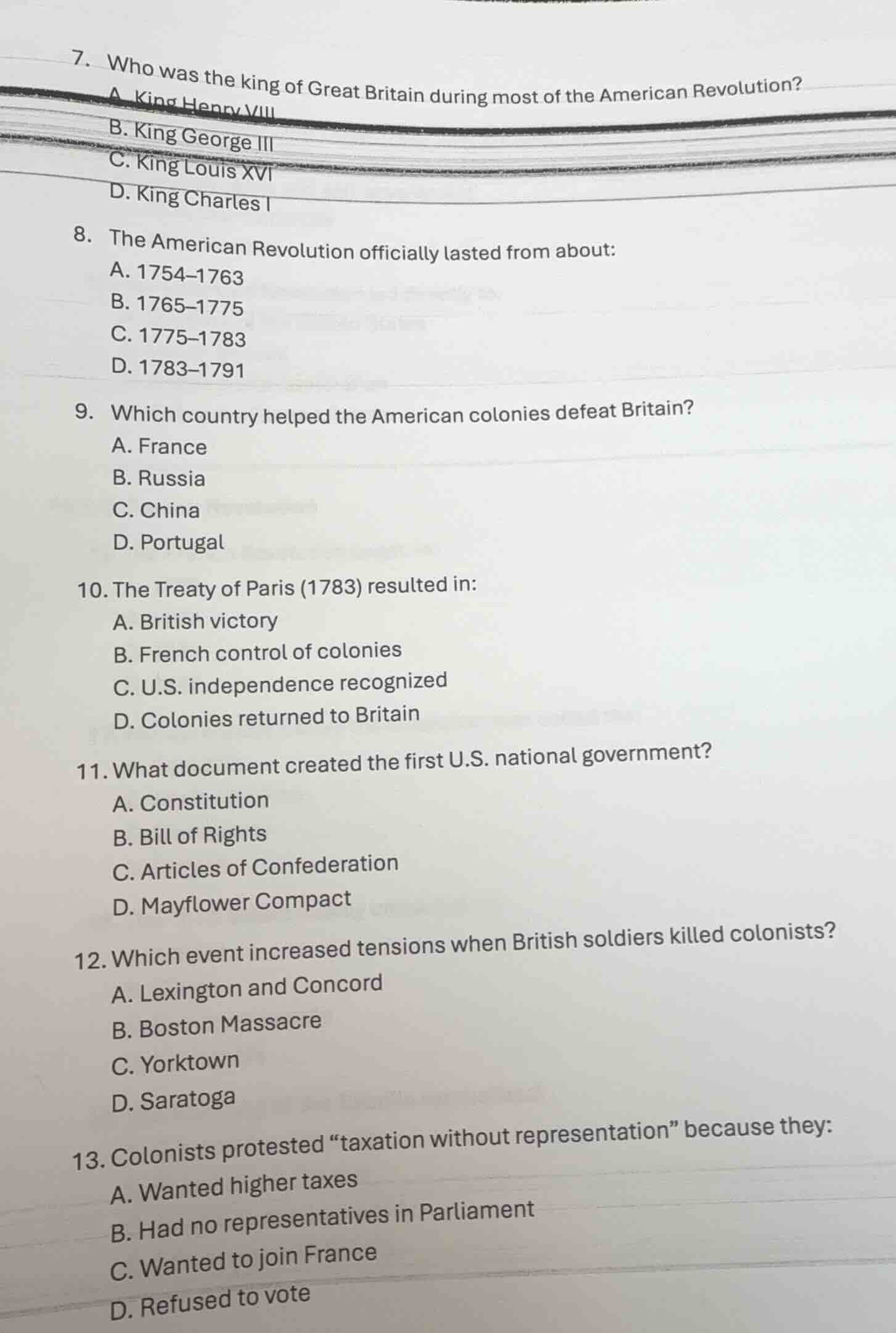 7. who was the king of great britain during most of the american revolu…