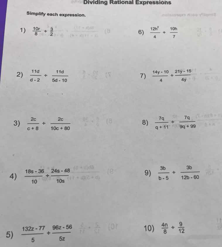 dividing rational expressions simplify each expression. 1) $\frac{10r}{…