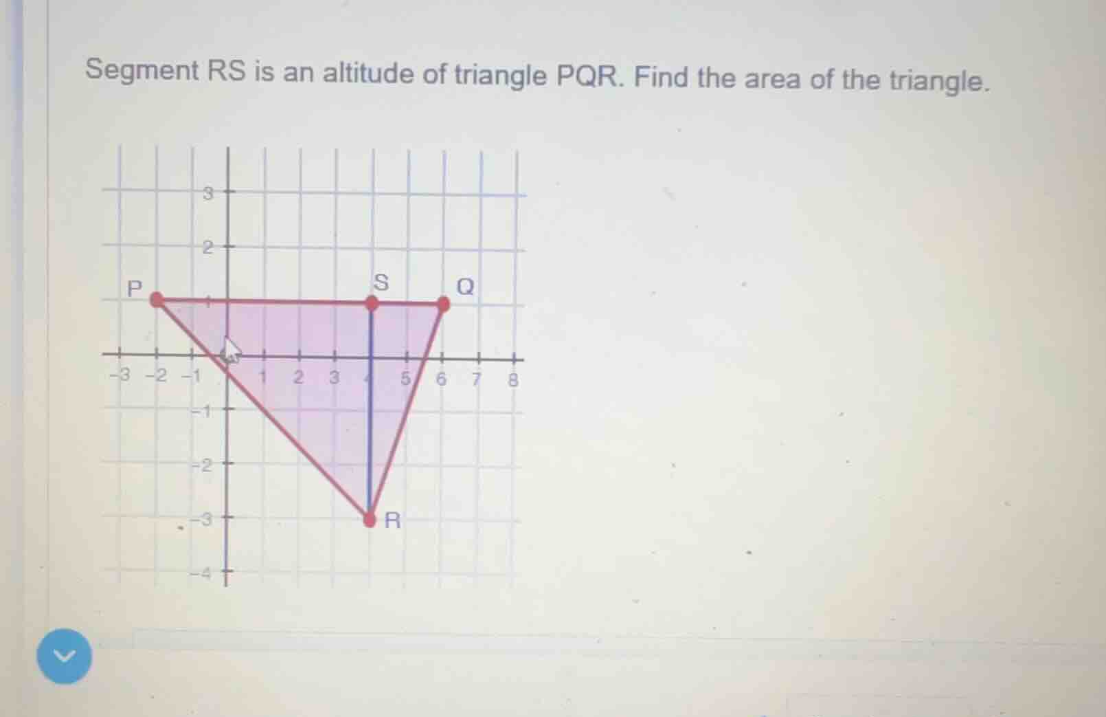 segment rs is an altitude of triangle pqr. find the area of the triangl…
