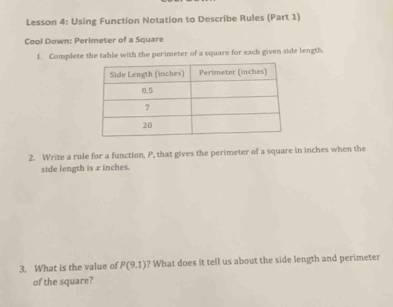 lesson 4: using function notation to describe rules (part 1) cool down:…