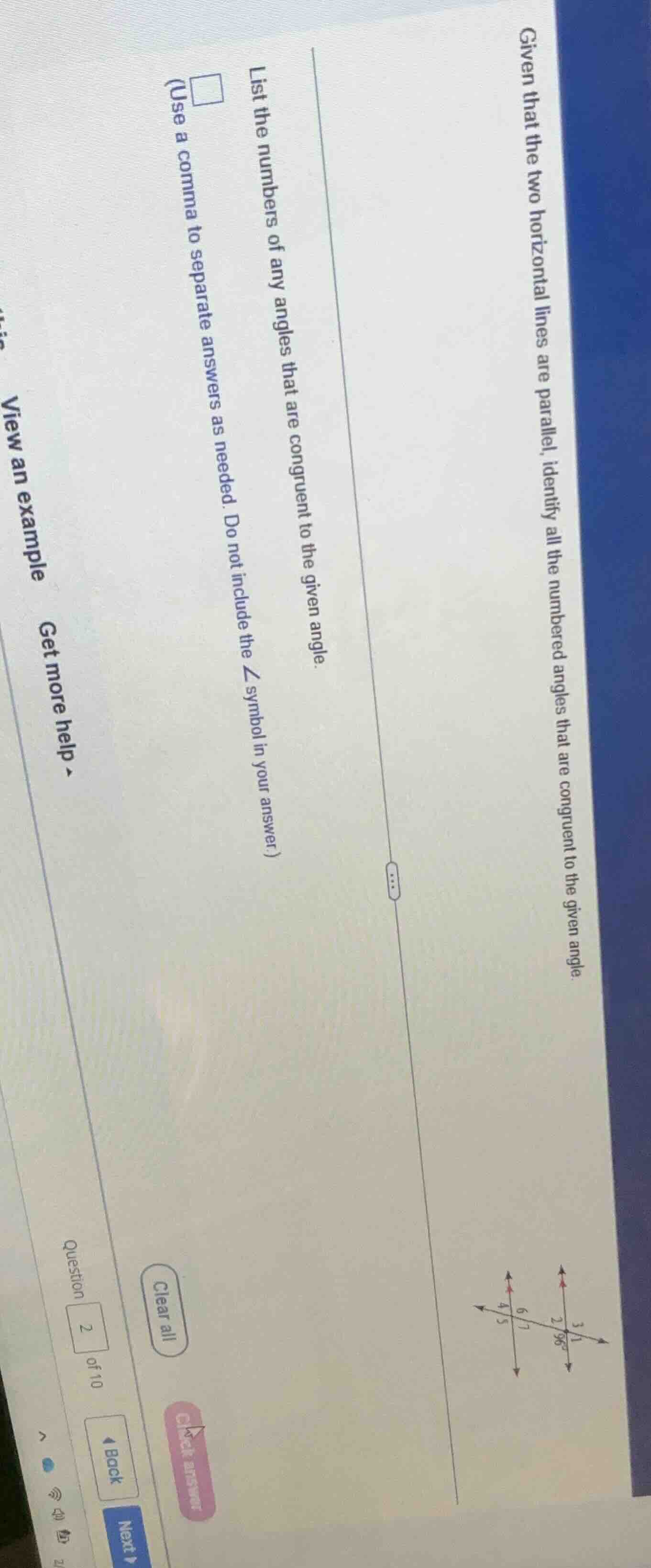 given that the two horizontal lines are parallel, identify all the numb…