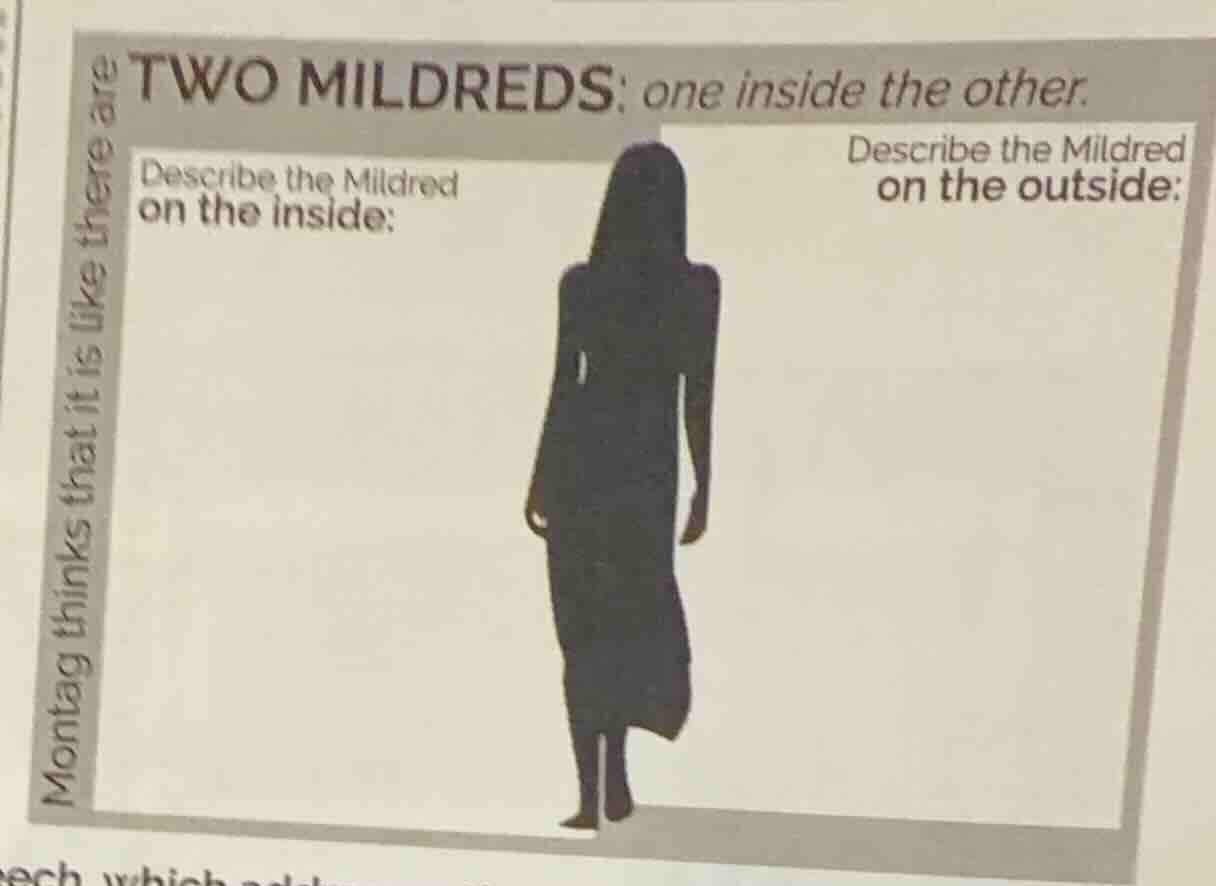 montag thinks that it is like there aretwo mildreds: one inside the oth…