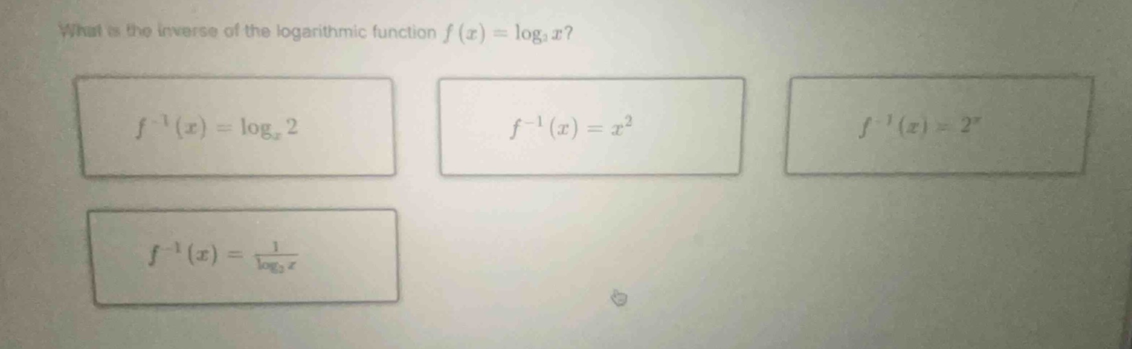 what is the inverse of the logarithmic function $f(x)=\\log_{2}x$? $f^{…