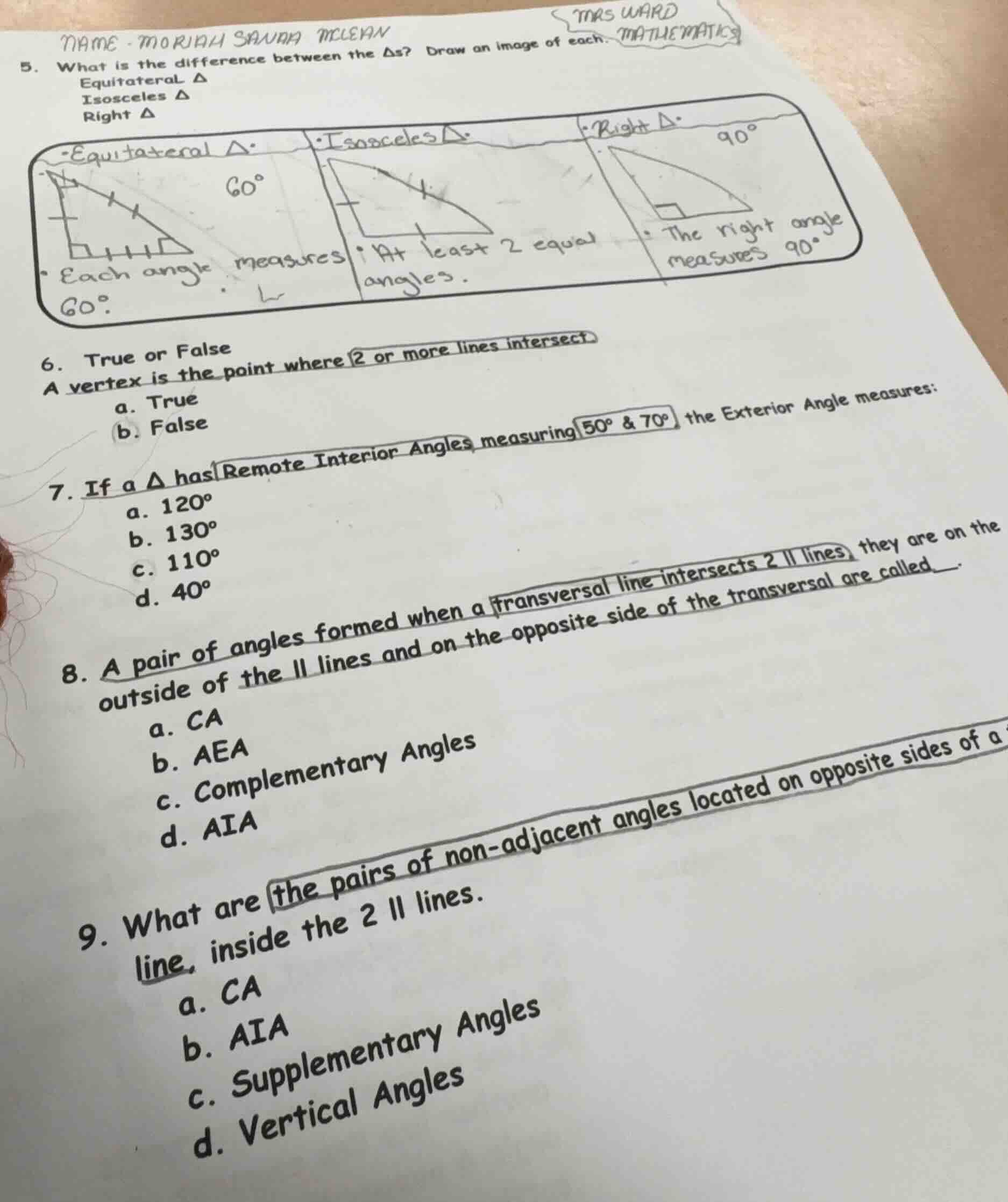 name - moriah sanaa mclevanmrs wardmathematics5. what is the difference…