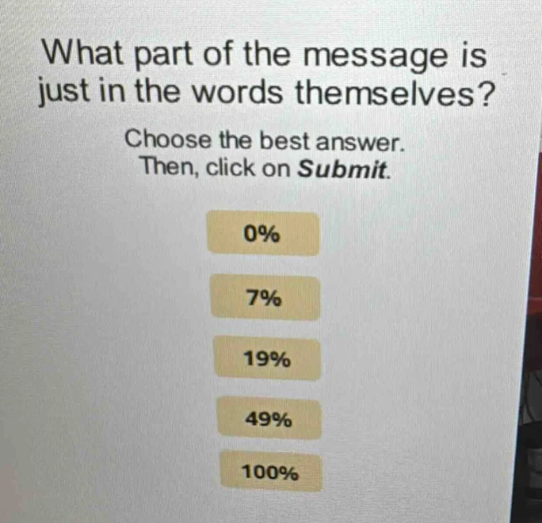 what part of the message is just in the words themselves? choose the be…