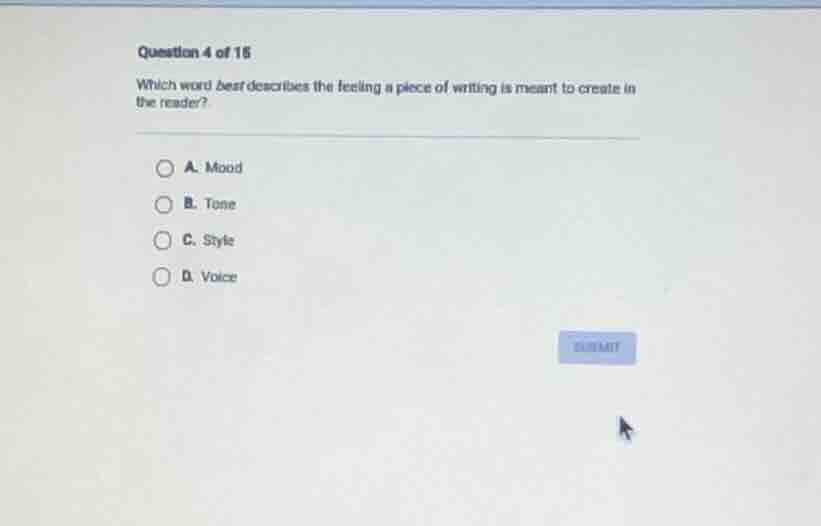 question 4 of 15 which word best describes the feeling a piece of writi…