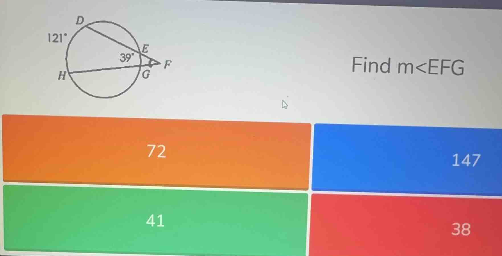 find m∠efg 72 147 41 38