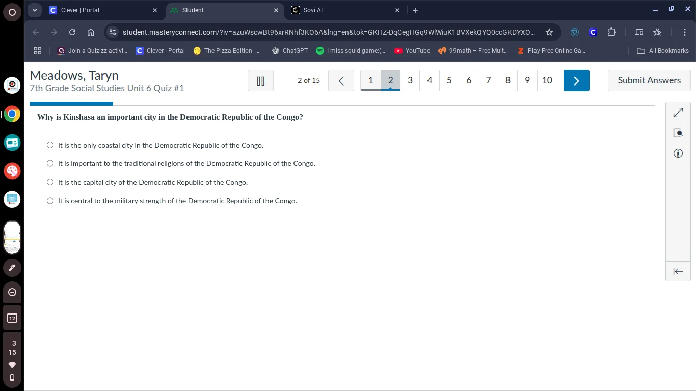 meadows, taryn 7th grade social studies unit 6 quiz #1 2 of 15 why is k…