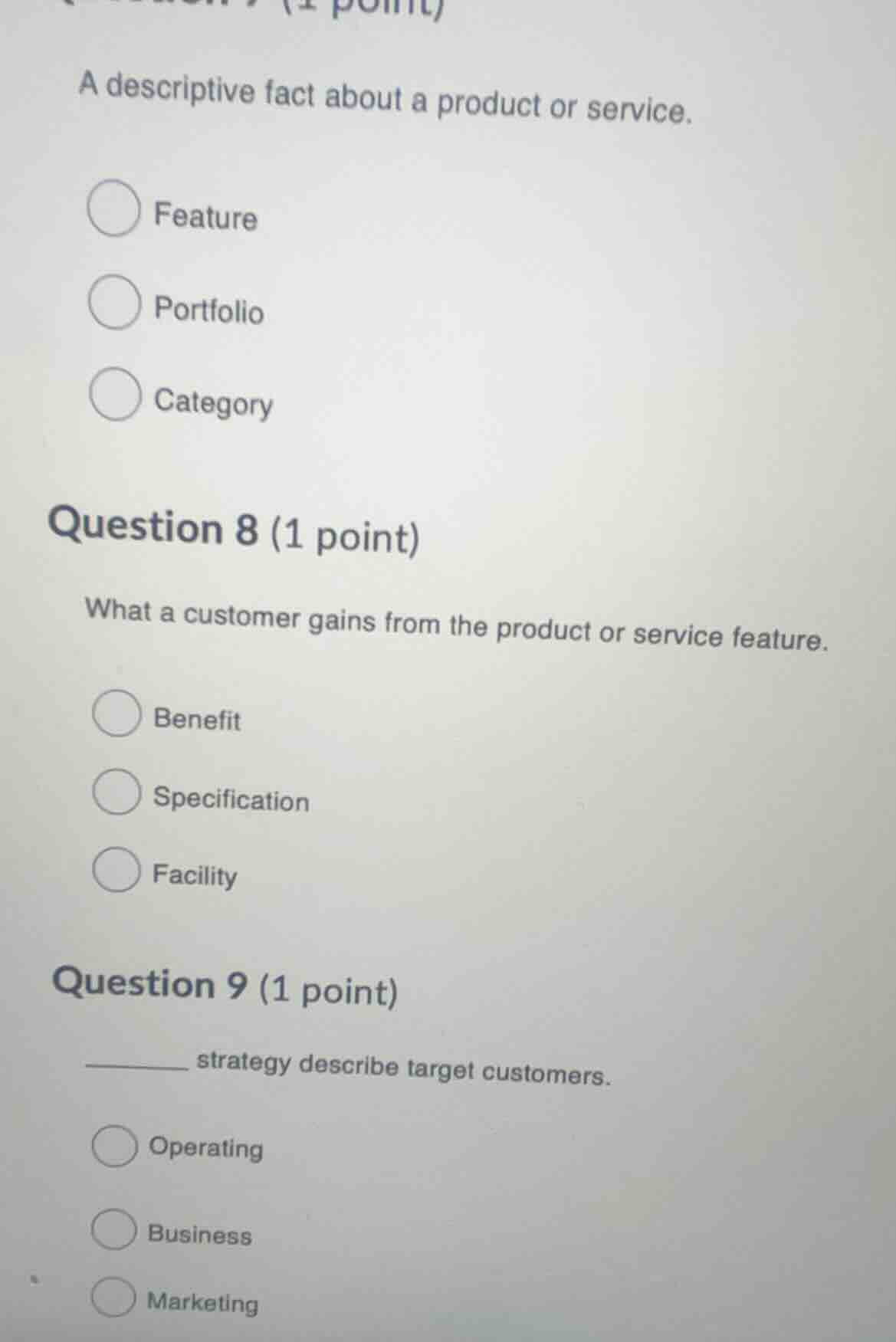 a descriptive fact about a product or service. feature portfolio catego…