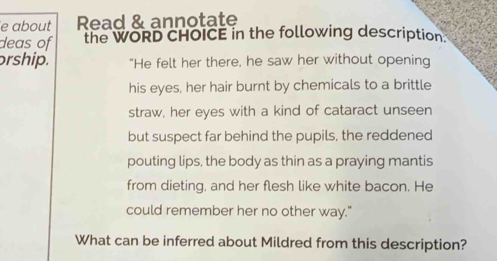 read & annotate the word choice in the following description: \he felt …