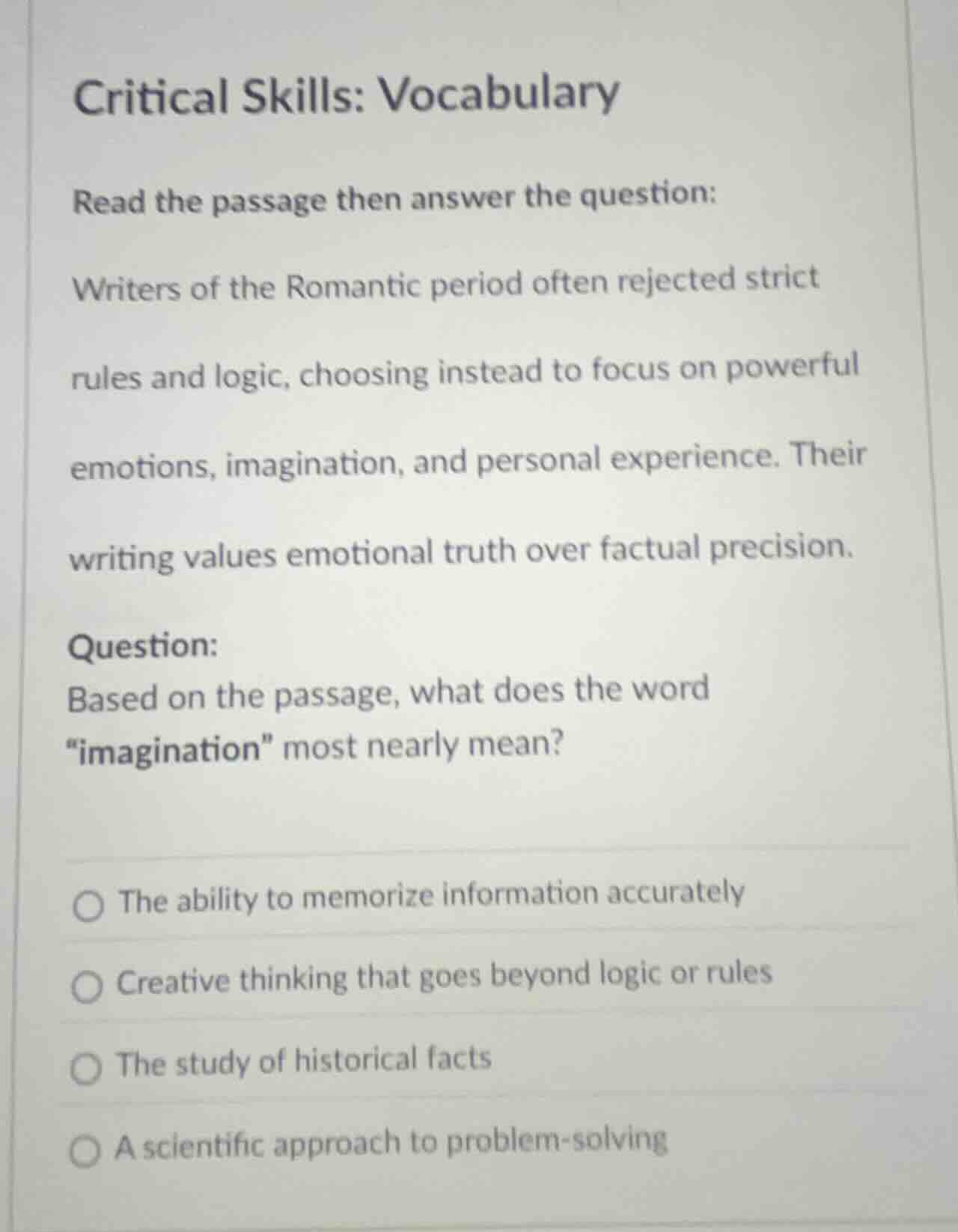 critical skills: vocabulary read the passage then answer the question: …