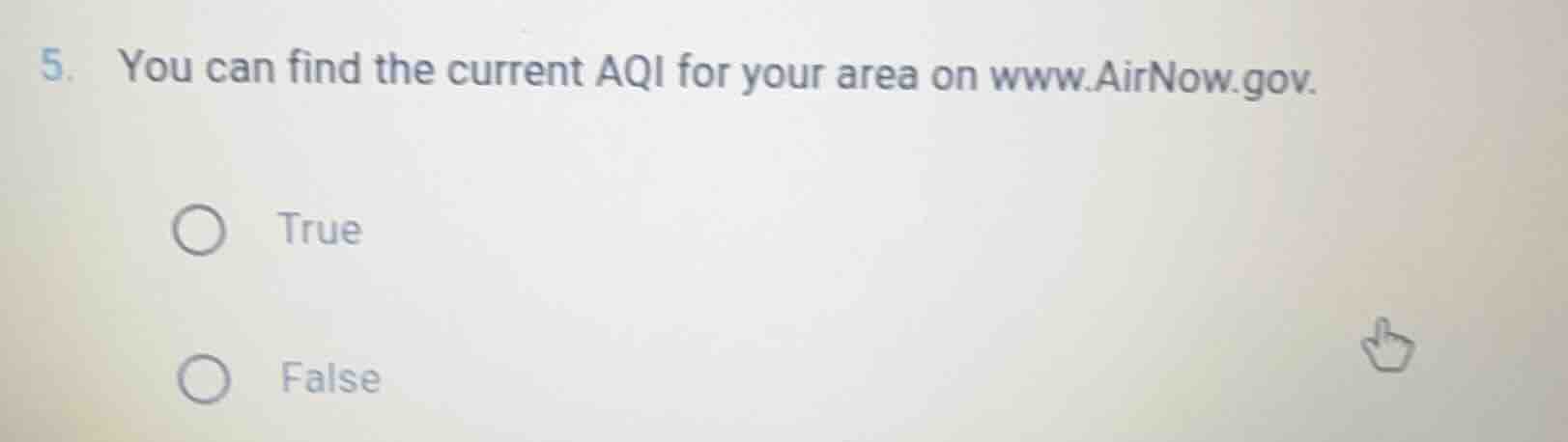 5. you can find the current aqi for your area on www.airnow.gov. true f…