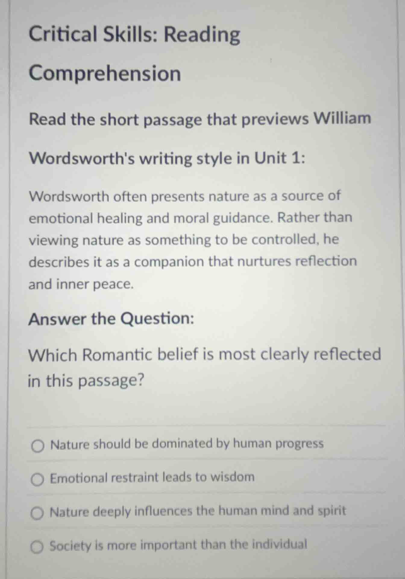 critical skills: reading comprehension read the short passage that prev…