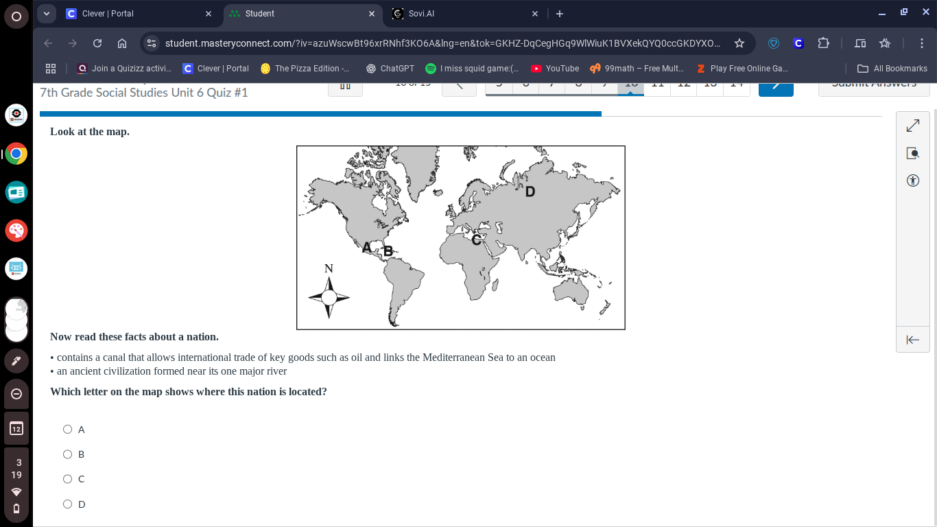 7th grade social studies unit 6 quiz #1 look at the map. now read these…