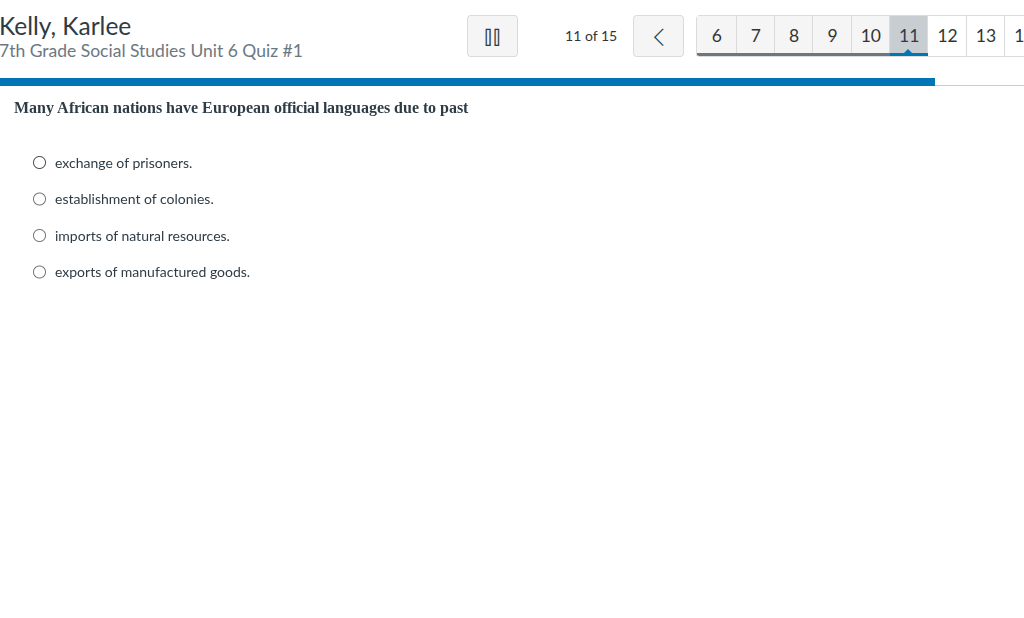 kelly, karlee7th grade social studies unit 6 quiz #111 of 15many africa…