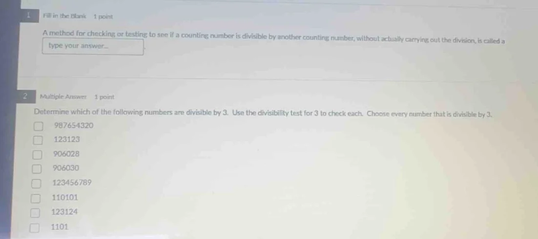 1 fill in the blank 1 point a method for checking or testing to see if …