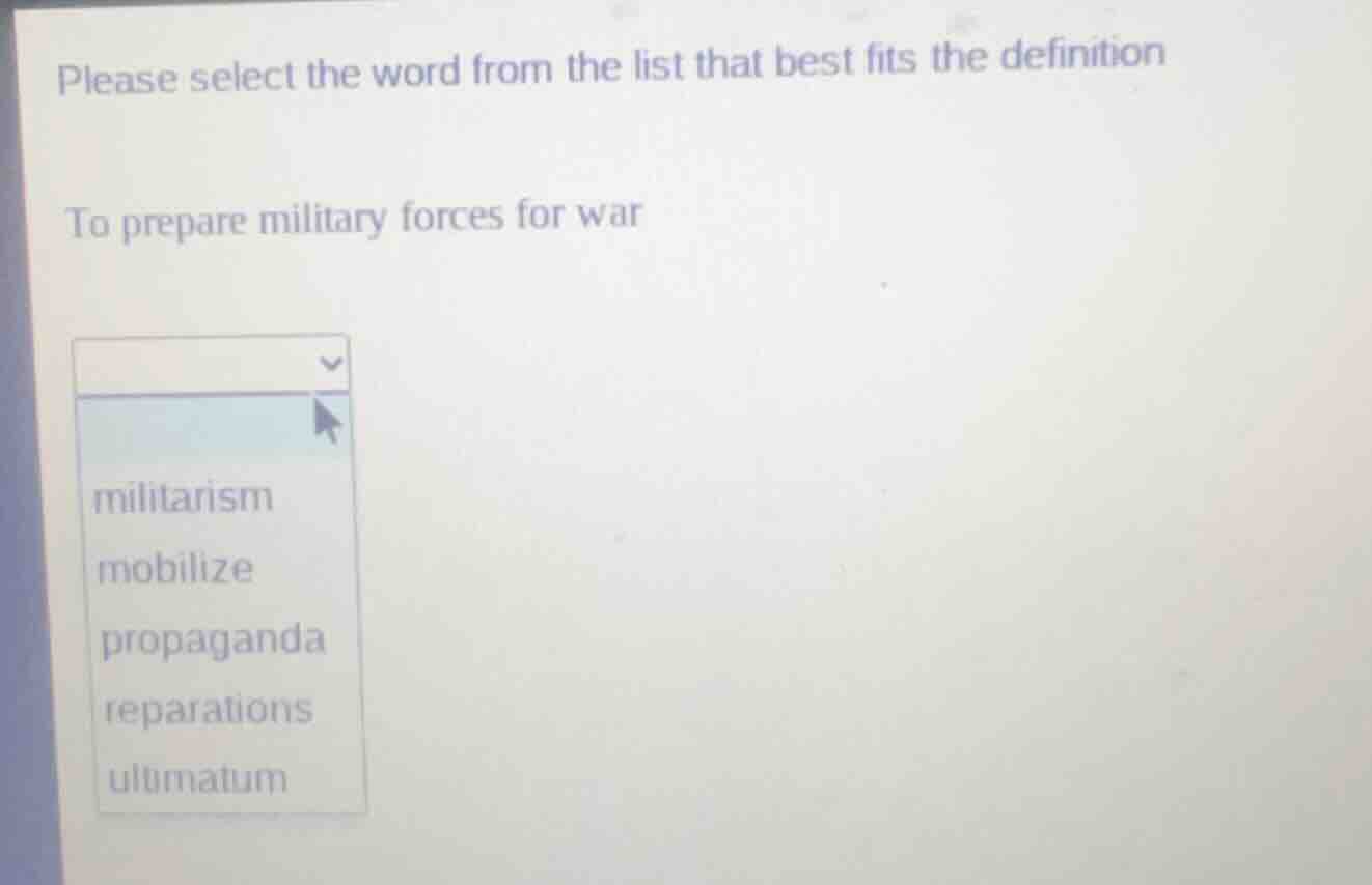 please select the word from the list that best fits the definition to p…