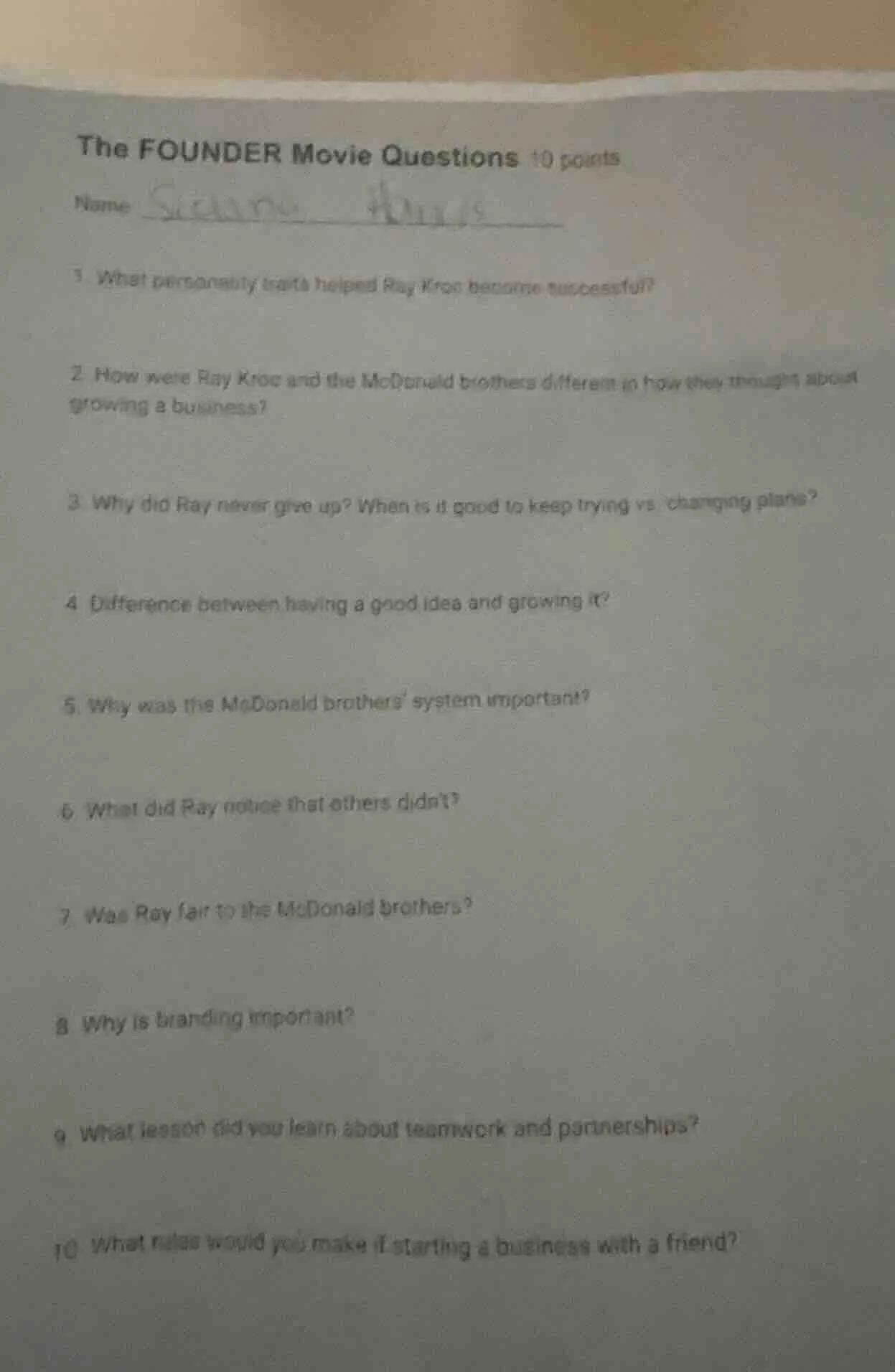 the founder movie questions 10 points name 1. what personality traits h…
