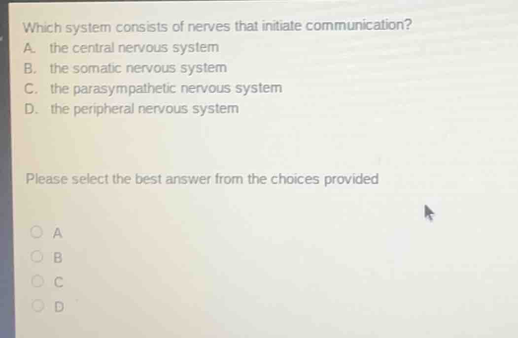 which system consists of nerves that initiate communication? a. the cen…