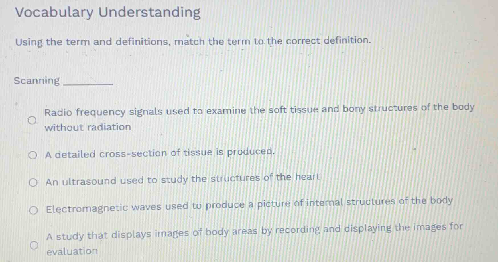 vocabulary understanding using the term and definitions, match the term…