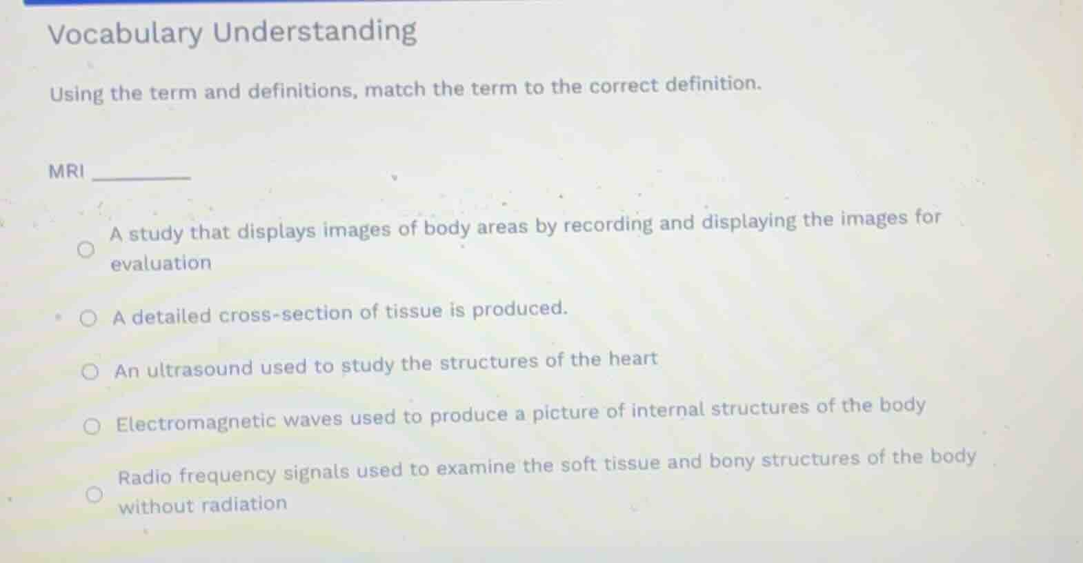 vocabulary understanding using the term and definitions, match the term…