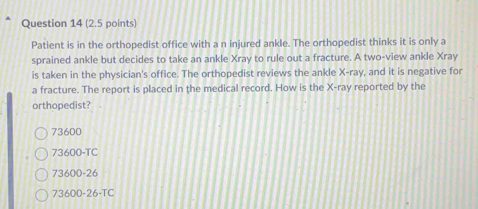 question 14 (2.5 points) patient is in the orthopedist office with a n …