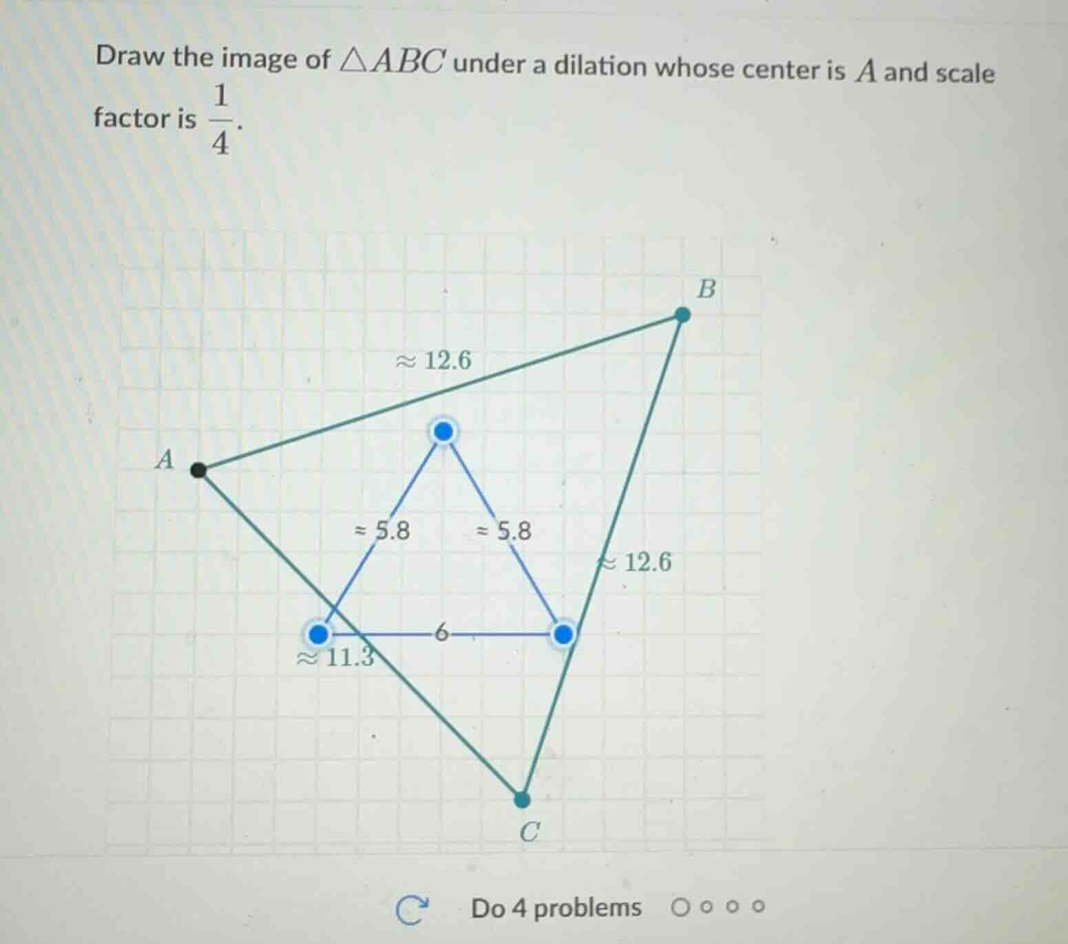 draw the image of \\(\\triangle abc\\) under a dilation whose center is…
