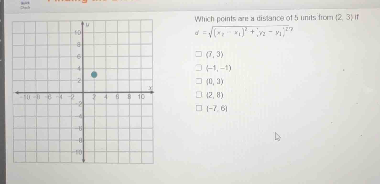 which points are a distance of 5 units from \\((2, 3)\\) if \\(d = \\sq…