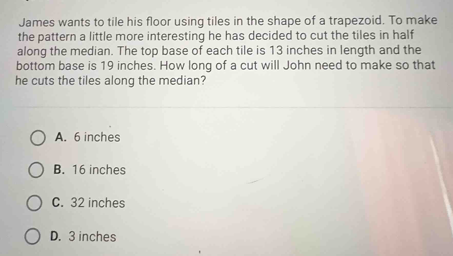 james wants to tile his floor using tiles in the shape of a trapezoid. …