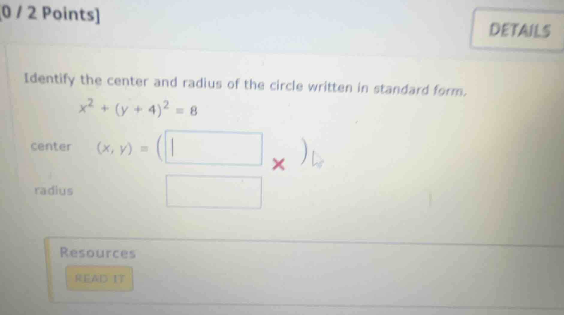 identify the center and radius of the circle written in standard form. …
