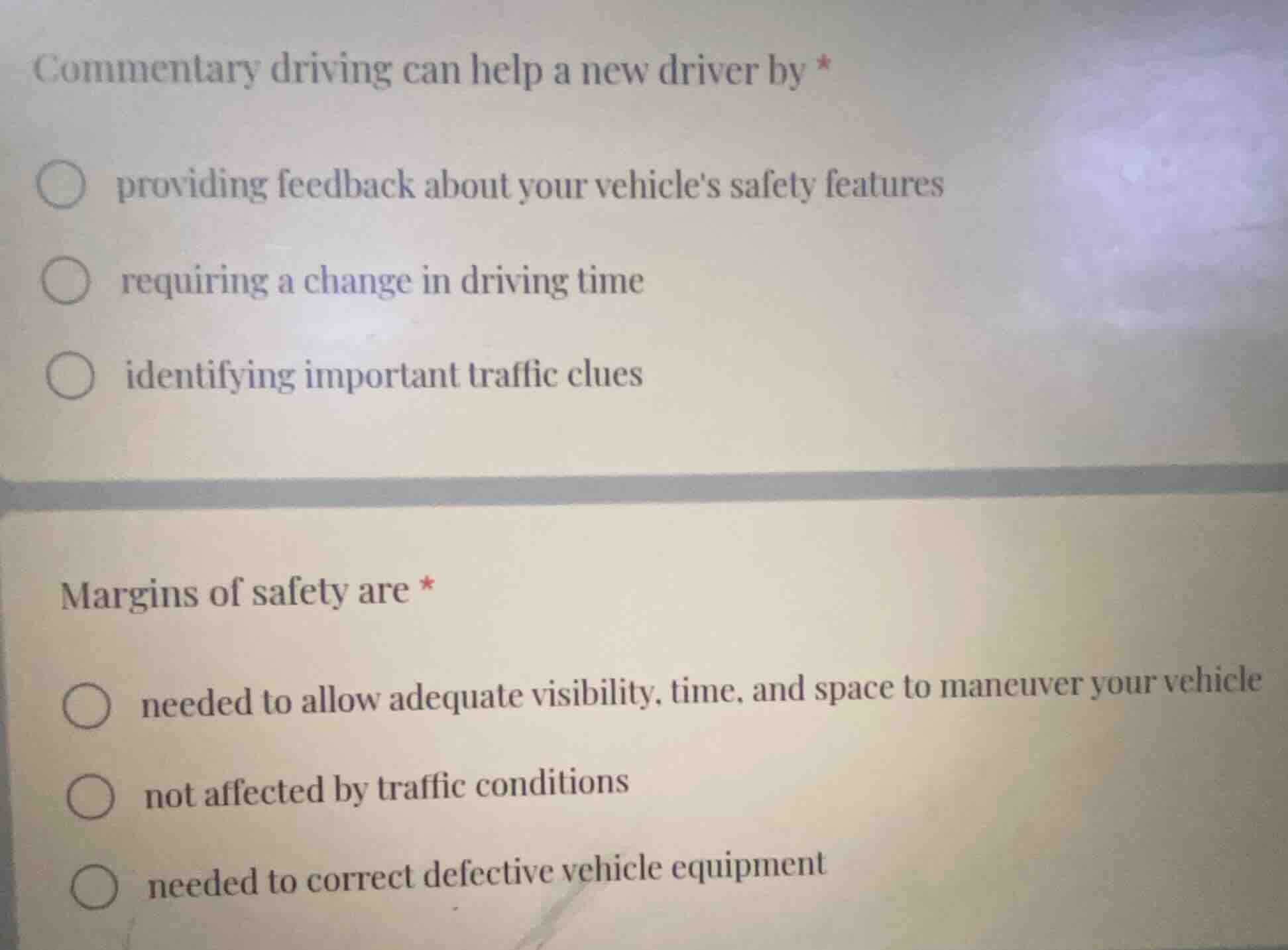 commentary driving can help a new driver by * providing feedback about …