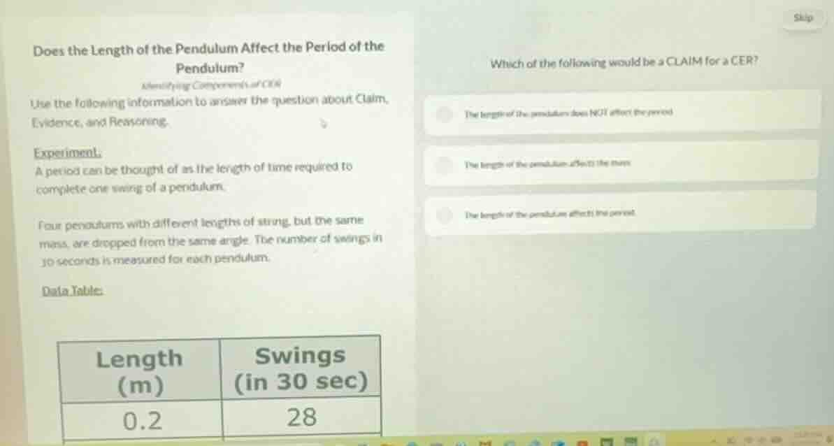 does the length of the pendulum affect the period of the pendulum? iden…
