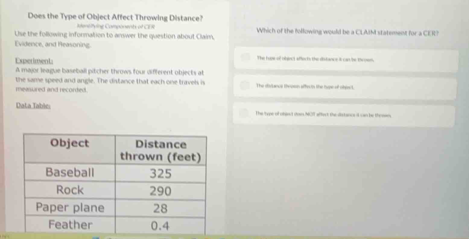 does the type of object affect throwing distance? identifying component…