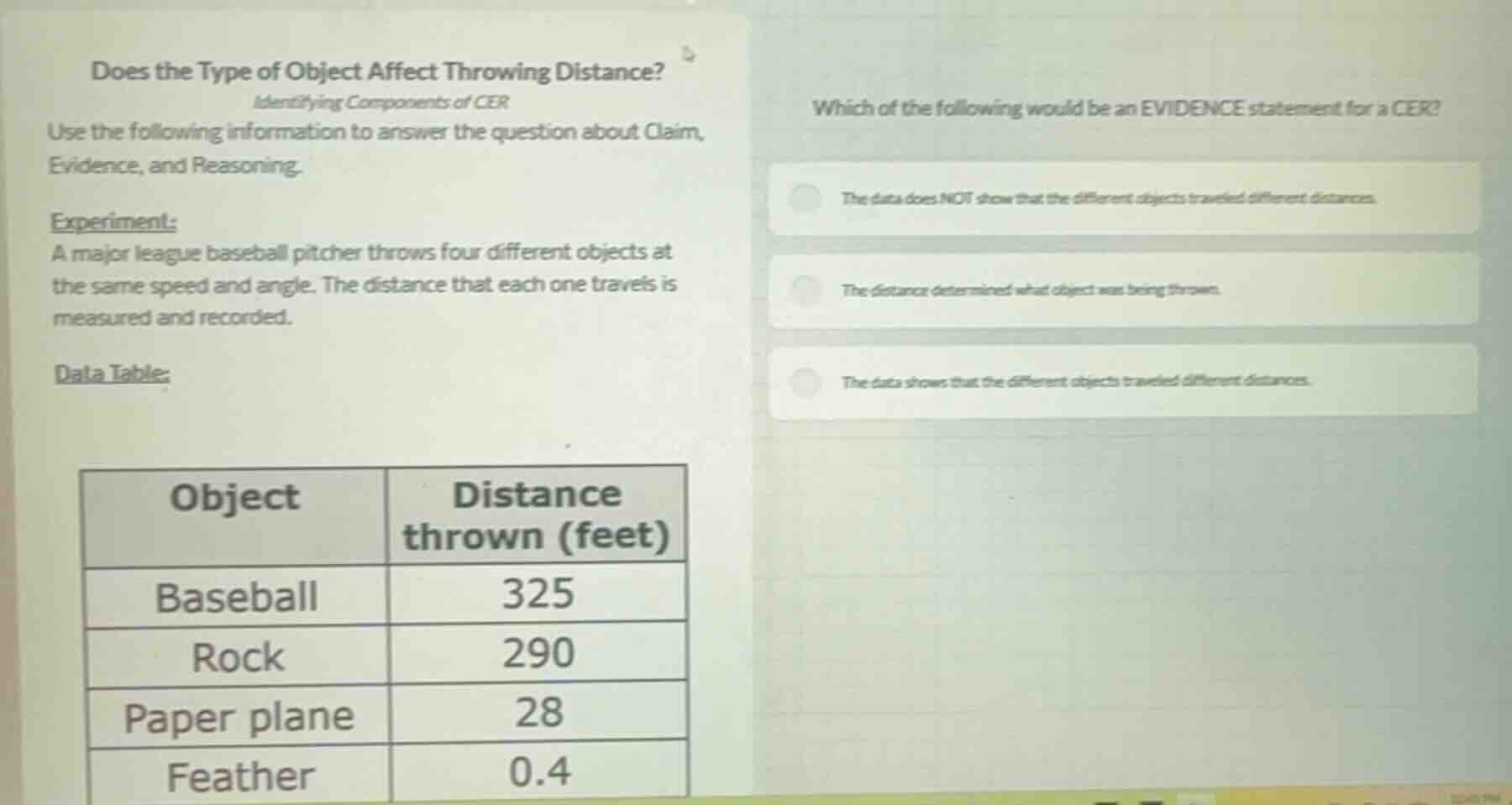 does the type of object affect throwing distance? identifying component…